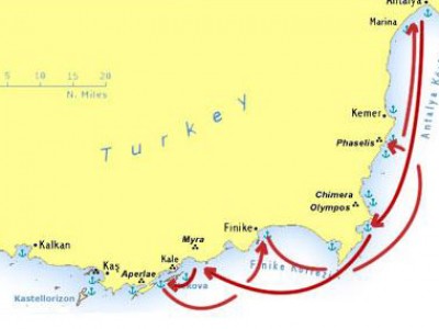 Antalya-Kekova Caicco Crociera Map