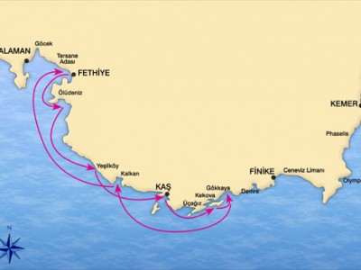 Fethiye-Kekova Blue Cruise Map