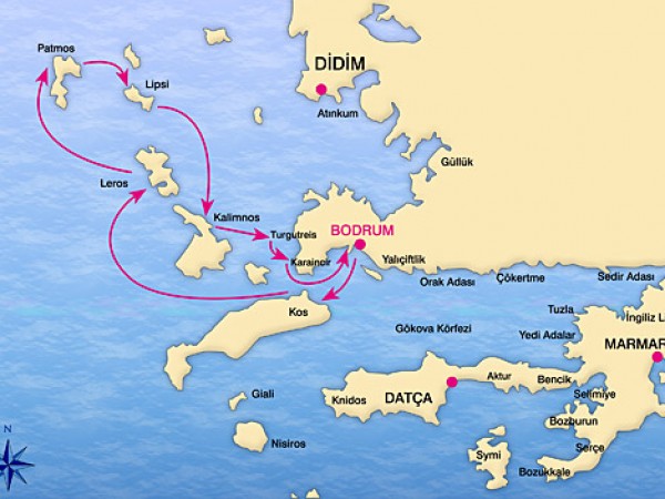 Bodrum-North Dodecanese Cruise Map